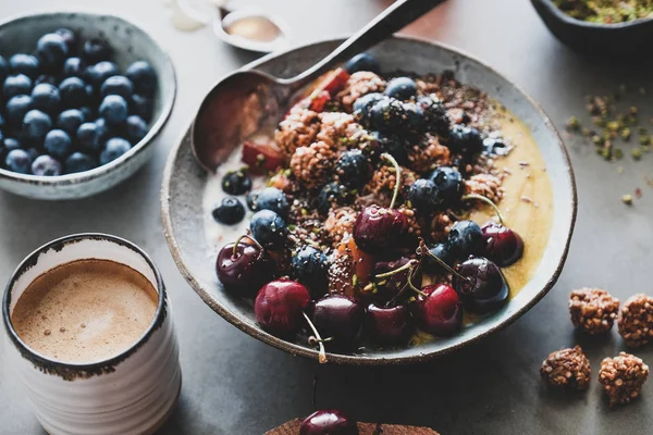 Healthy Vegan Breakfast Set Quinoa Oat Granola Coconut Yogurt Bowl — Stock Photo, Image