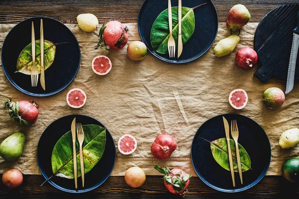 Estilo Mesa Outono Para Jantar Férias Flat Lay Louça Preta — Fotografia de Stock