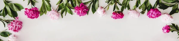 Diseño Flores Verano Colocación Plana Flores Peonía Rosa Púrpura Sobre — Foto de Stock