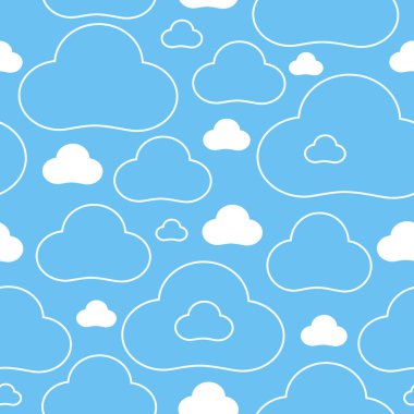 Vektör bulutları deseni, doğrusal ve beyaz elementlerin kusursuz deseni, bulutlu hava deseni, yüzen bulutlar, tekstil ve duvar kağıtları için boş..