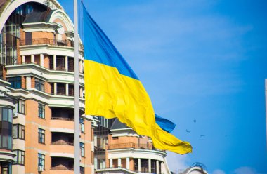 Ulusal bağımsız Ukrayna bayrağı rüzgarda sallanıyor