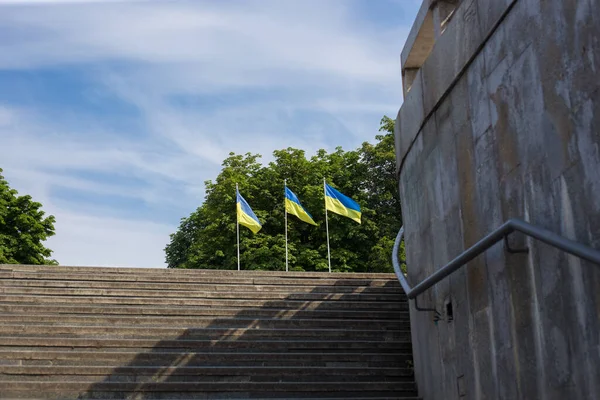 Flaga Narodowa Niepodległej Ukrainy Machająca Wietrze — Zdjęcie stockowe