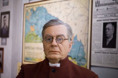 Kyiv, Ukrayna 09.01.2020: Avgustyn Voloshyn 'in balmumu heykeli