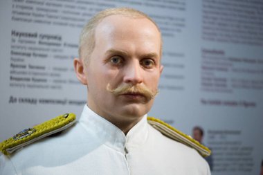 Kyiv, Ukrayna 09.01.2020: Pavlo Skoropadsky 'nin balmumu heykeli