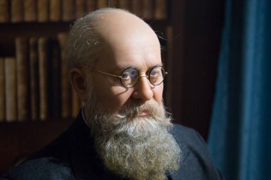 Kyiv, Ukrayna 09.01.2020: Mykhailo Serhiyovych Hruşevsky 'nin balmumu heykeli