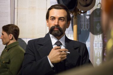 Kyiv, Ukrayna 09.01.2020: Volodymyr Vynnychenko 'nun balmumu heykeli