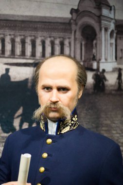 Kyiv, Ukrayna 09.01.2020: Taras Hryhorovych Shevchenko 'nun balmumu heykeli