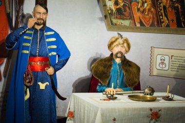 Kyiv, Ukrayna 09.01.2020: Bohdan Khmelnytsky 'nin balmumu heykeli