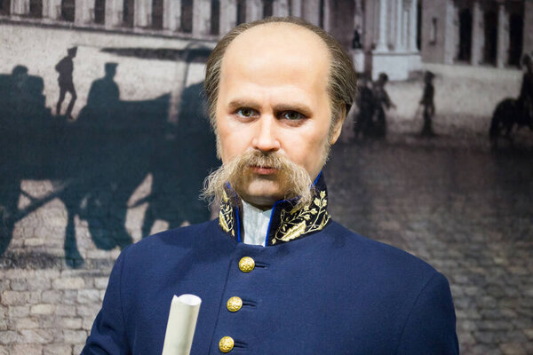 Kyiv, Ukraine 09.01.2020: A wax sculpture of the Taras Hryhorovych Shevchenko