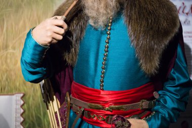 Kyiv, Ukrayna 09.01.2020: Zaporozhian Sich Kazağının balmumu heykeli