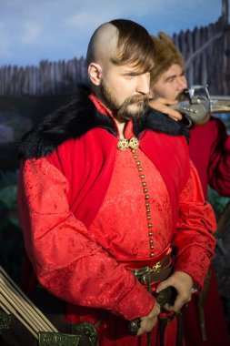 Kyiv, Ukrayna 09.01.2020: Dmytro Baida Vyshnevetsky 'nin balmumu heykeli