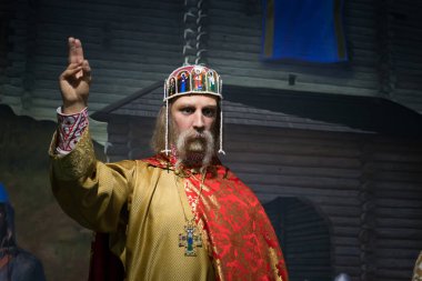 Kyiv, Ukrayna 09.01.2020: Büyük Prens Volodymyr 'in balmumu heykeli