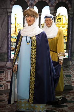 Kyiv, Ukrayna 09.01.2020: Kiev Prensesi Olga veya Aziz Olga 'nın balmumu heykeli