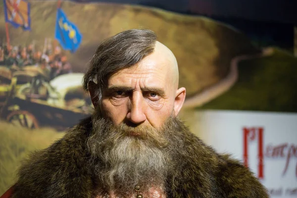 Kyiv, Ukrayna 09.01.2020: Zaporozhian Sich Kazağının balmumu heykeli