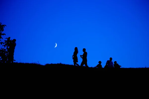 Silhouette Group People Sky — Stock Photo, Image