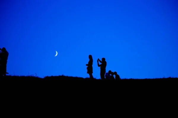 Silhouette Group People Sky — Stock Photo, Image