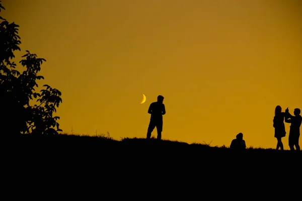 Silhouette Group People Sky — Stock Photo, Image