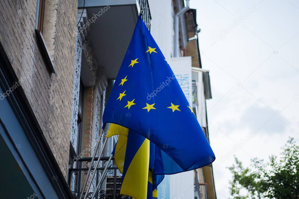European Union flag on a building facade