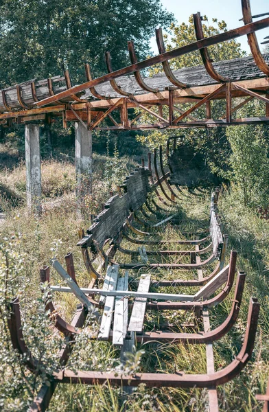 Old Abandoned Wooden Bobsleigh Track Summer Daylight — Stock Photo, Image