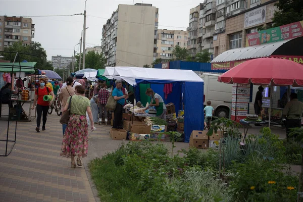 Kiev Ucrania 2020 Comercio Espontáneo Incontrolado Mercado Calle Ciudad —  Fotos de Stock