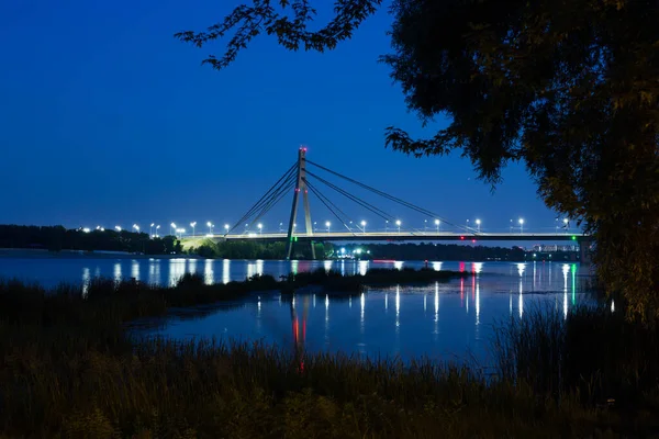 Ponte Mosca Nord Kiev Notte — Foto Stock