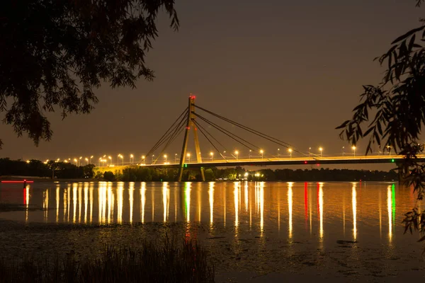 Pont Moscou Nord Kiev Nuit — Photo