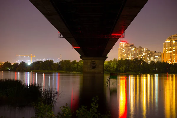 Remblai Nuit Lumineux Sur Les Rives Dniepr Sur Obolon — Photo