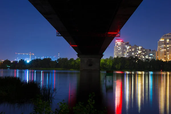 Remblai Nuit Lumineux Sur Les Rives Dniepr Sur Obolon — Photo