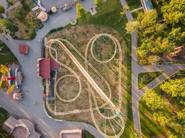 stock image Aerial view of the roller coaster in gorky park in kharkov