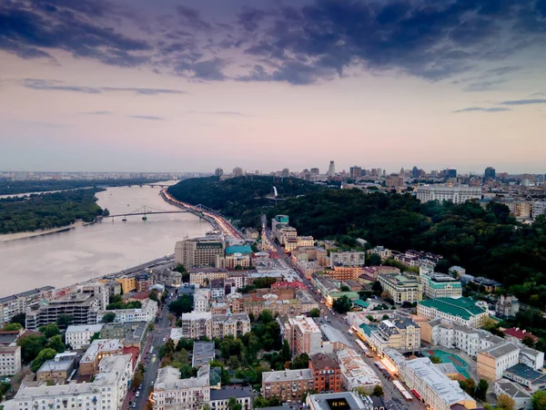 Flygfoto Över Den Historiska Stadskärnan Ukrainas Huvudstad Kiev — Stockfoto