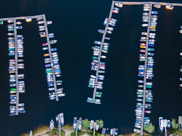 Vista Aérea Del Puerto Deportivo Para Pequeñas Embarcaciones Motor Remos — Foto de Stock