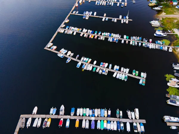 Aerial View Marina Small Motor Rowboats — Stock Photo, Image