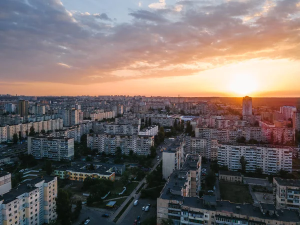 Vista Aérea Una Zona Dormir Densamente Poblada Metrópoli Kiev — Foto de Stock