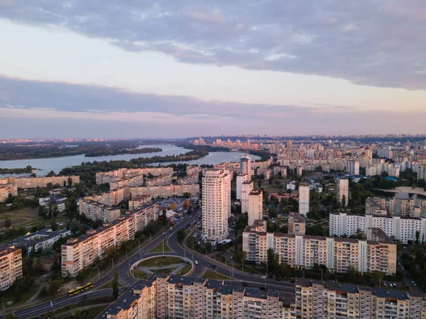 Vista Aerea Una Zona Notte Densamente Popolata Della Metropoli Kiev — Foto Stock