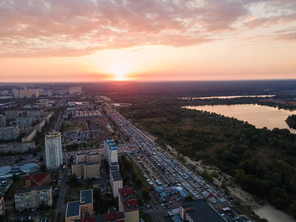 Flygfoto Över Ett Tätbefolkat Sovområde Kiev Metropolen — Stockfoto