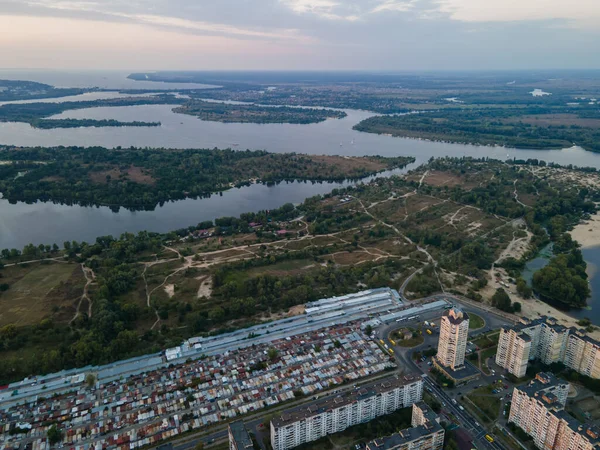 Flygfoto Över Ett Tätbefolkat Sovområde Kiev Metropolen — Stockfoto