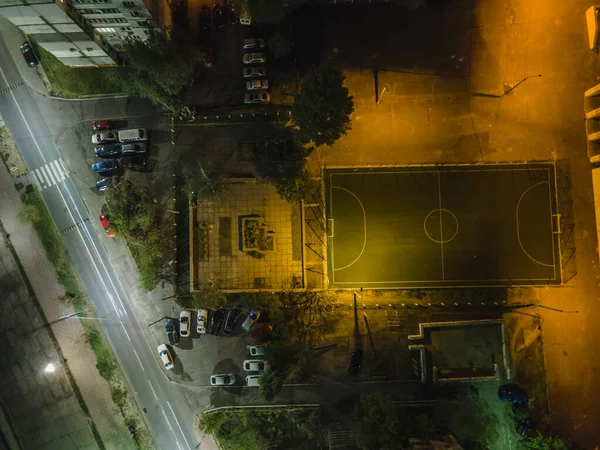 Vista Aérea Cancha Fútbol Por Noche —  Fotos de Stock