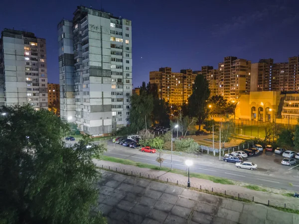 Vista Aérea Del Distrito Obolon Kiev Por Noche — Foto de Stock