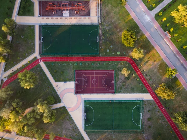 Aerial view of football and basketball courts