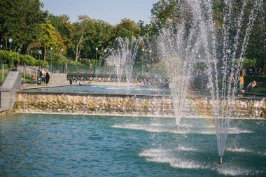 Şehirdeki parkta bir çeşme