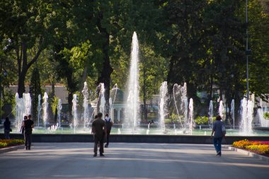 Şehirdeki parkta bir çeşme