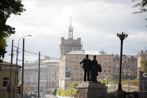 House with a spire in the Stalinist Empire style in the center of kharkov