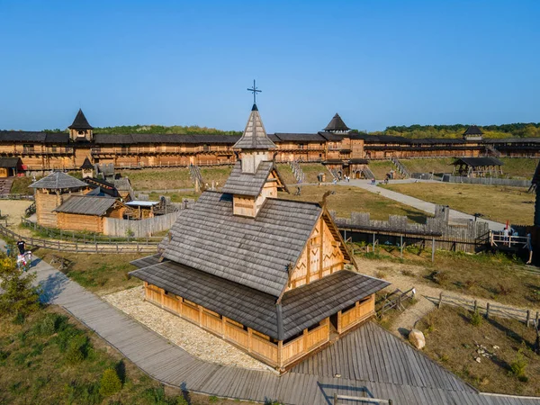 Aerial View Old Wooden Medieval Christian Church — Stock Photo, Image