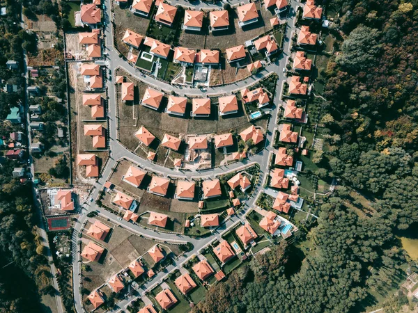 Luchtfoto Van Een Cottage Stad Met Identieke Huizen — Stockfoto