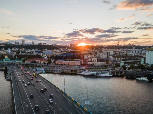 Вид Повітря Велике Місто Заході Сонця — стокове фото