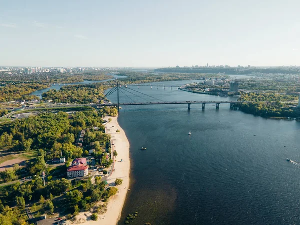 Flygfoto Över Den Färska Dnepr Floden Kiev Stad — Stockfoto