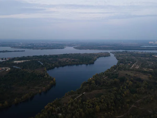 Flygfoto Över Den Färska Dnepr Floden Kiev Stad — Stockfoto