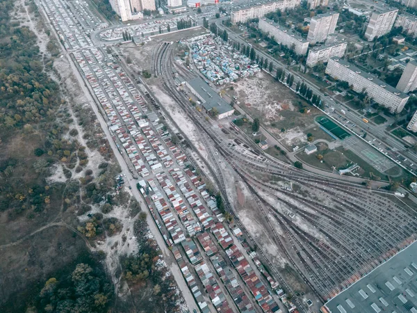 Вид Воздуха Железнодорожные Пути Депо — стоковое фото