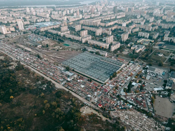 Vasúti Sínek Légi Rálátása Állomásra — Stock Fotó