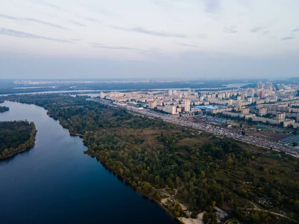 Flygfoto Över Den Färska Dnepr Floden Kiev Stad — Stockfoto
